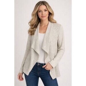 Lucky Brand Open Front Cardigan Sweater Medium Beige Drape Soft